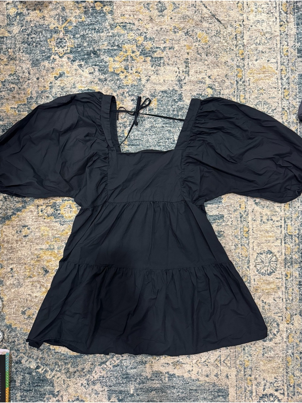 Black Puff Sleeve Square Neck Babydoll dress